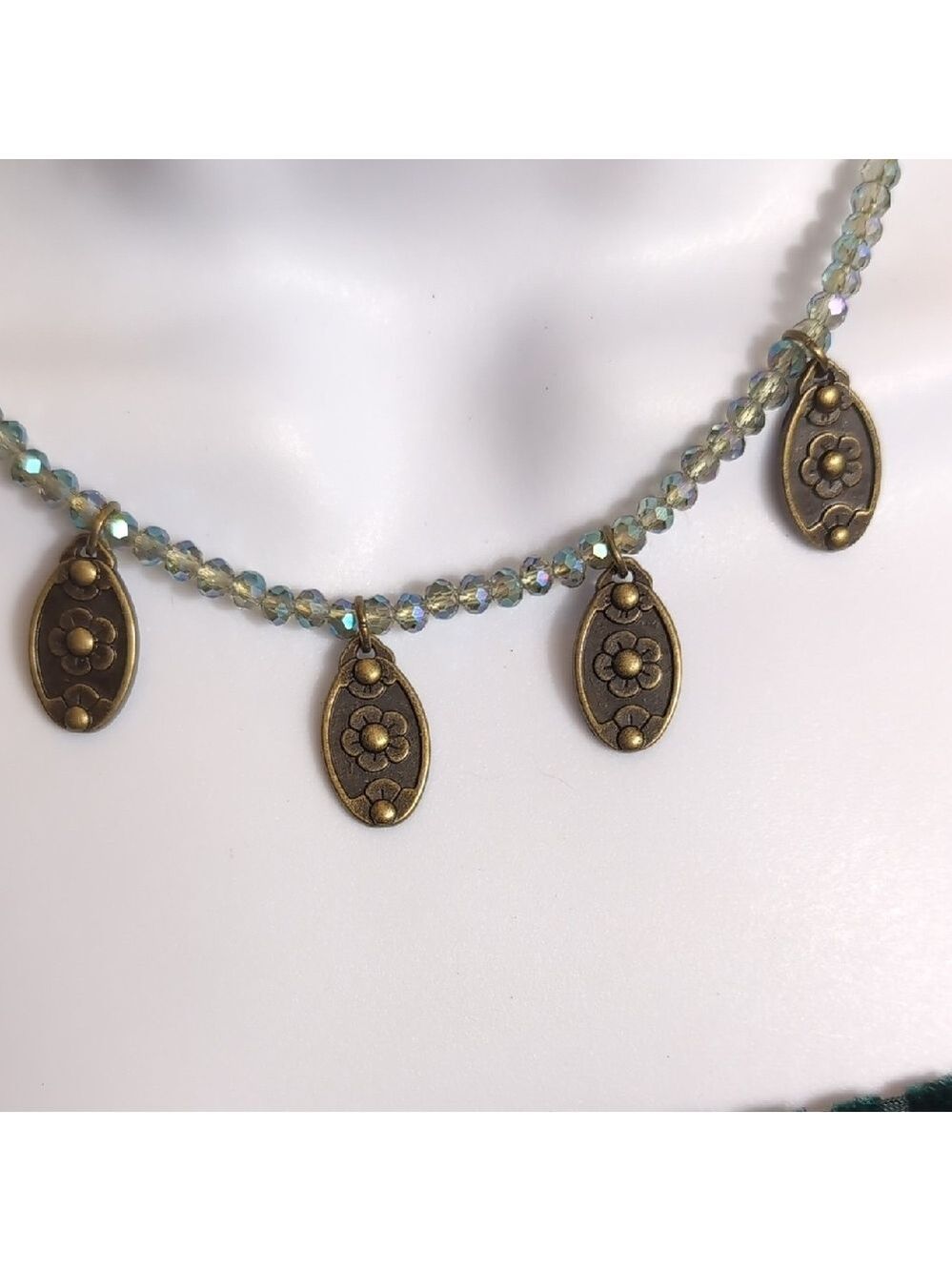 Plunder Floral Medallion Necklace with Iridescent Beads